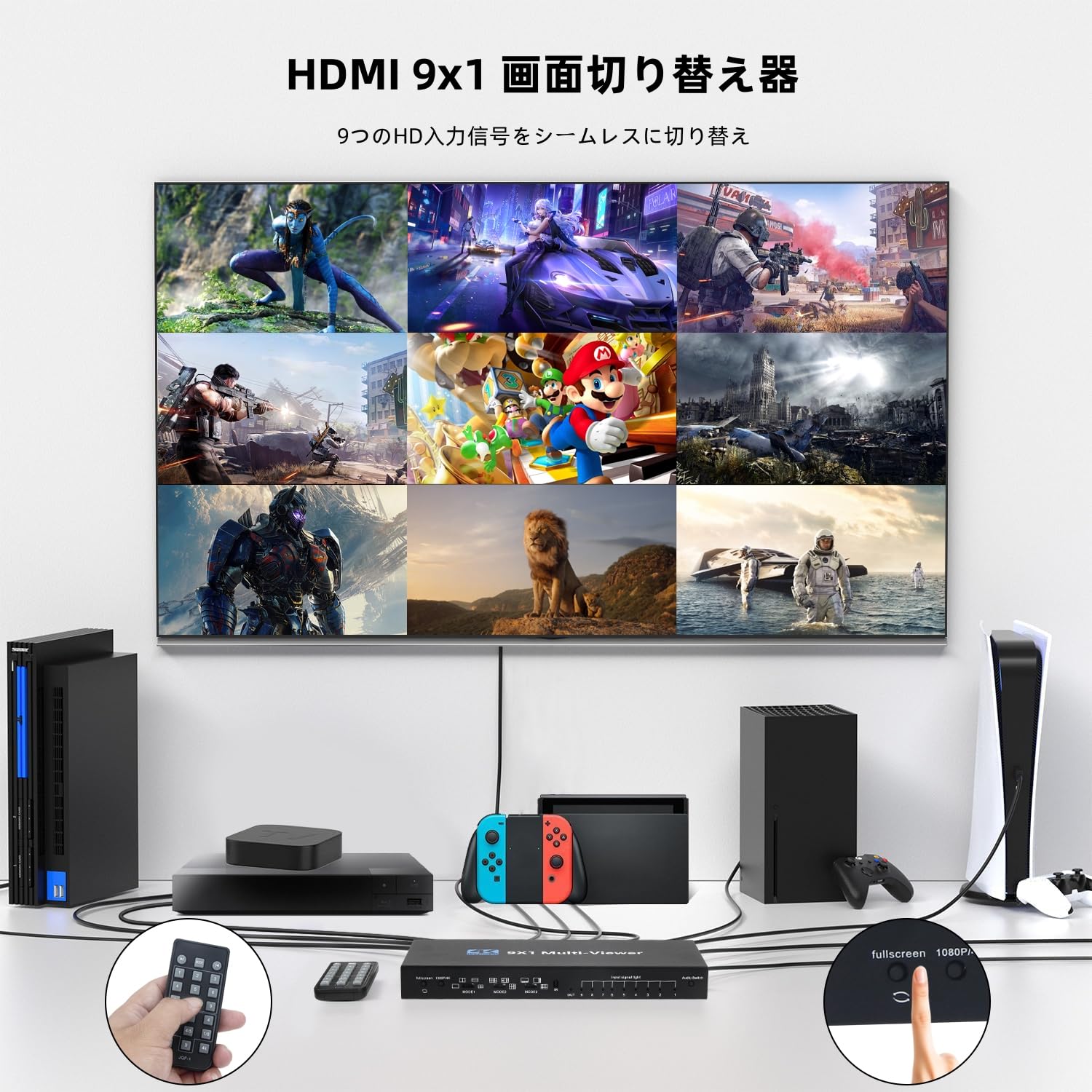 Amazon | HDMI 画面分割器 9入力1出力 4K HDMI 画面分割切替器 9x1